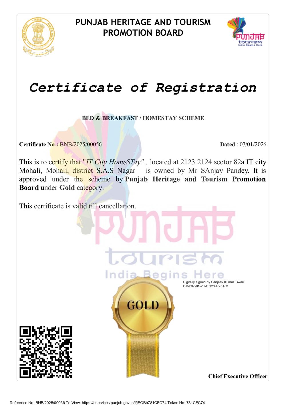 Punjab Heritage and Tourism Promotion Board certificate of registration